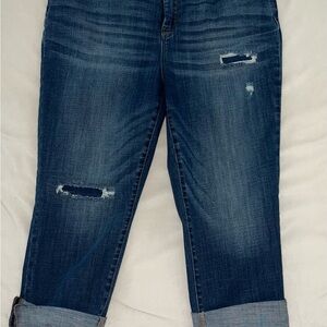 Chico's Dark Wash Distressed Ankle Jeans